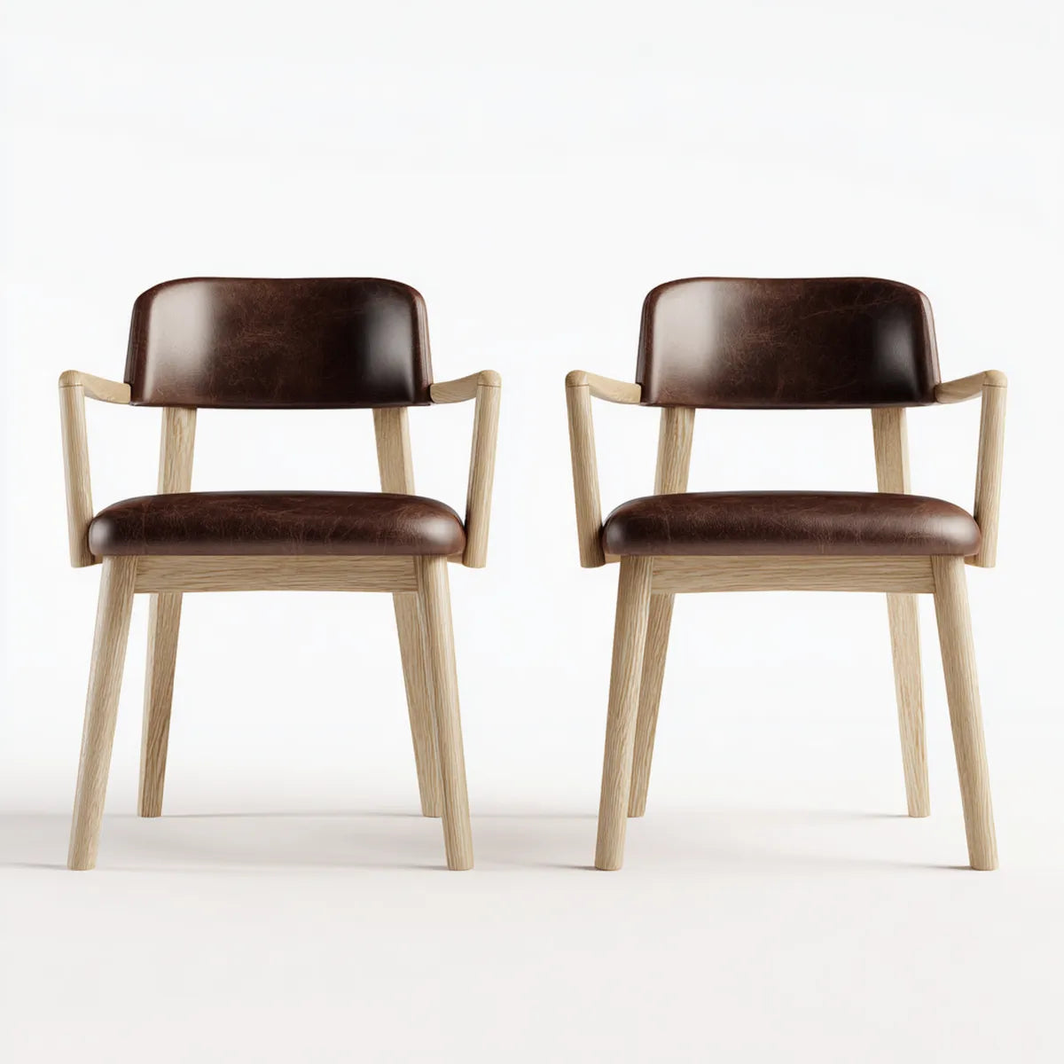 Lot de 2 fauteuils de salon marron en cuir PU et chêne massif 58 x 62 x 76 cm