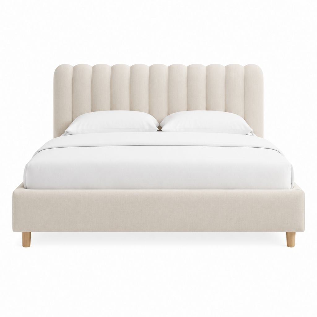 Lit double avec cadre de lit beige en polyester 160 x 200 cm