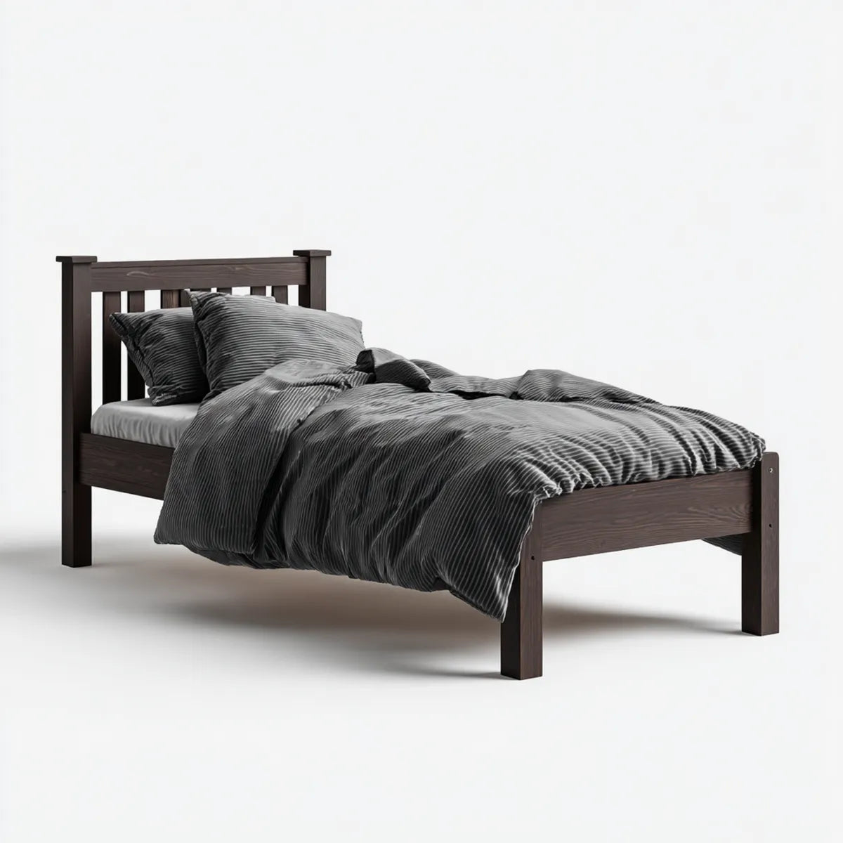 Lit simple en bois massif brun foncé 90 x 190 cm à barreaux
