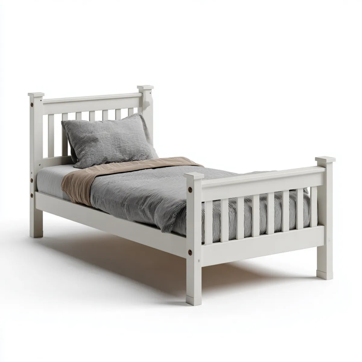Lit simple blanc 90 x 190 cm en pin massif rectangulaire