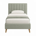Lit simple 90 x 190 cm vert sauge en polyester avec tête de lit capitonnée