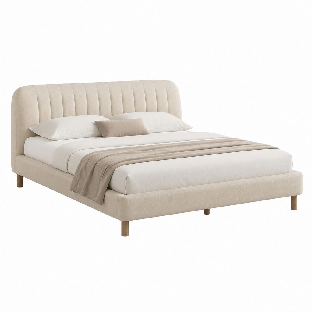 Lit double avec cadre de lit beige en polyester rectangulaire 160 x 200 cm