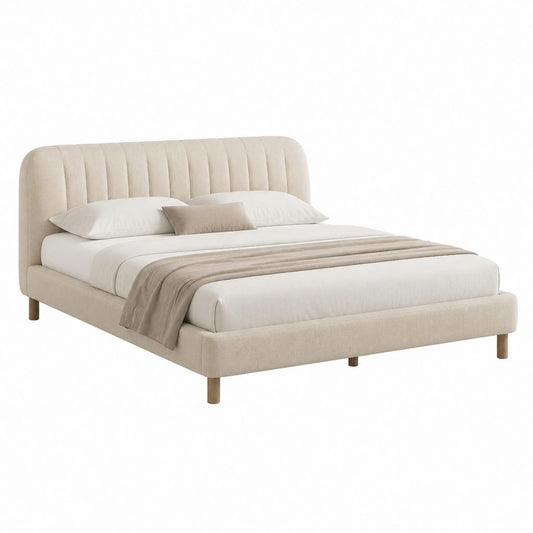 Lit double avec cadre de lit beige en polyester rectangulaire 160 x 200 cm