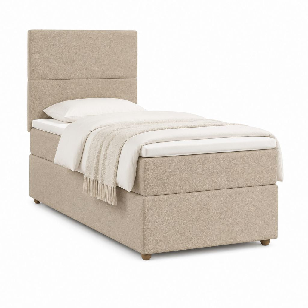 Lit une place capitonné beige en polyester rectangulaire 90 x 190 cm
