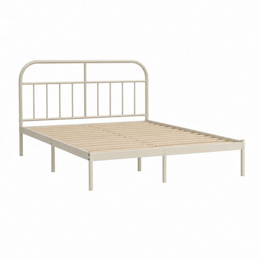Cadre de lit simple en acier beige avec sommier à lattes 90 x 190 cm