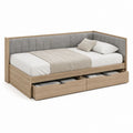 Lit banquette 90 x 200 cm chêne clair et polyester gris avec 2 tiroirs
