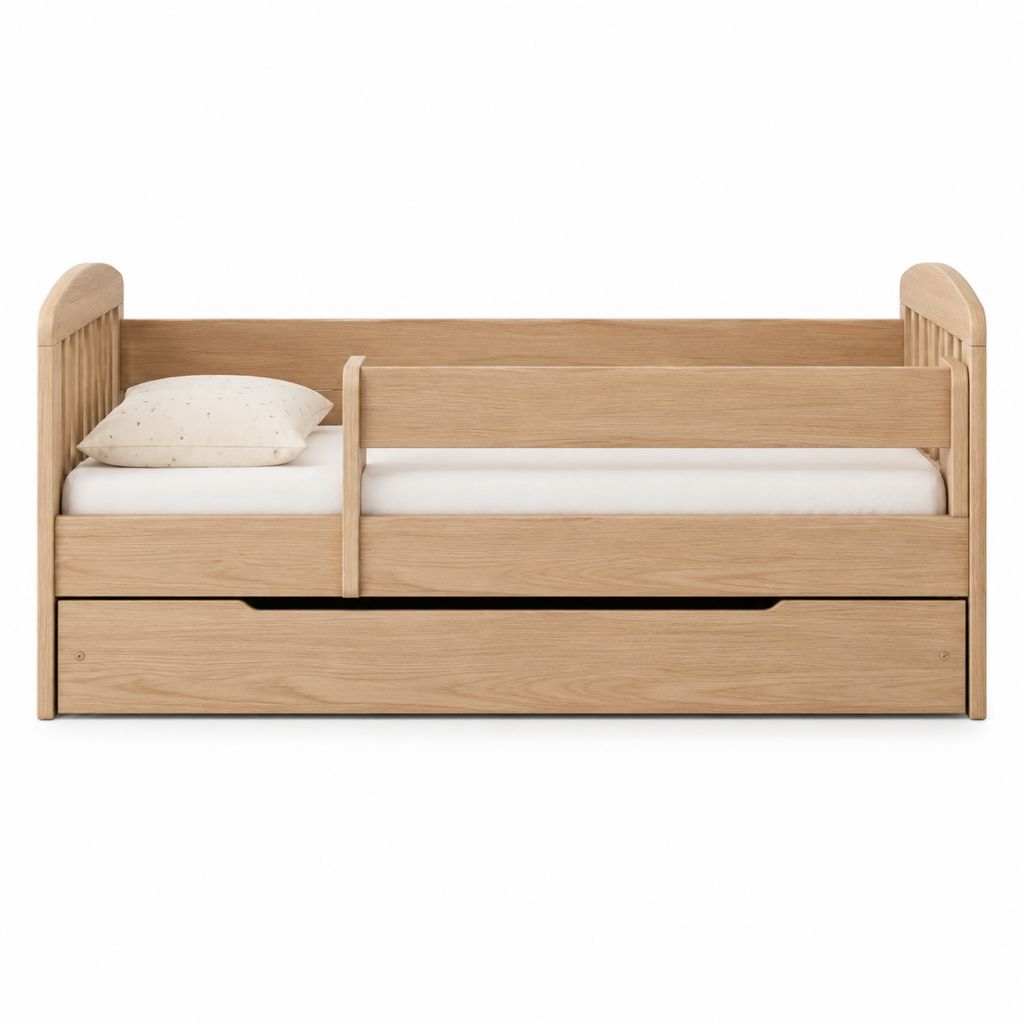 Lit enfant avec barrière et tiroir en bois massif naturel 147 x 76 x 95 cm