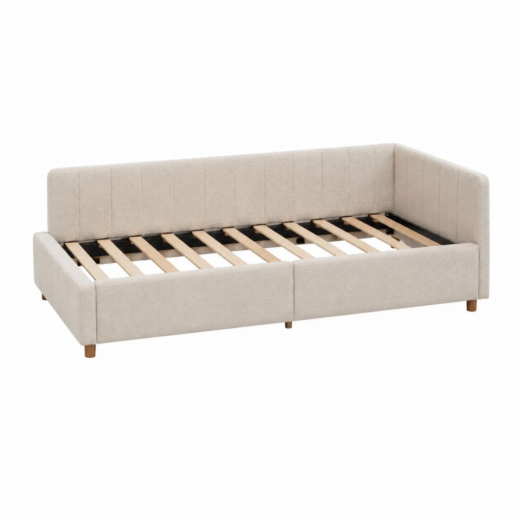 Lit banquette 90 x 190 cm beige en polyester avec sommier à lattes