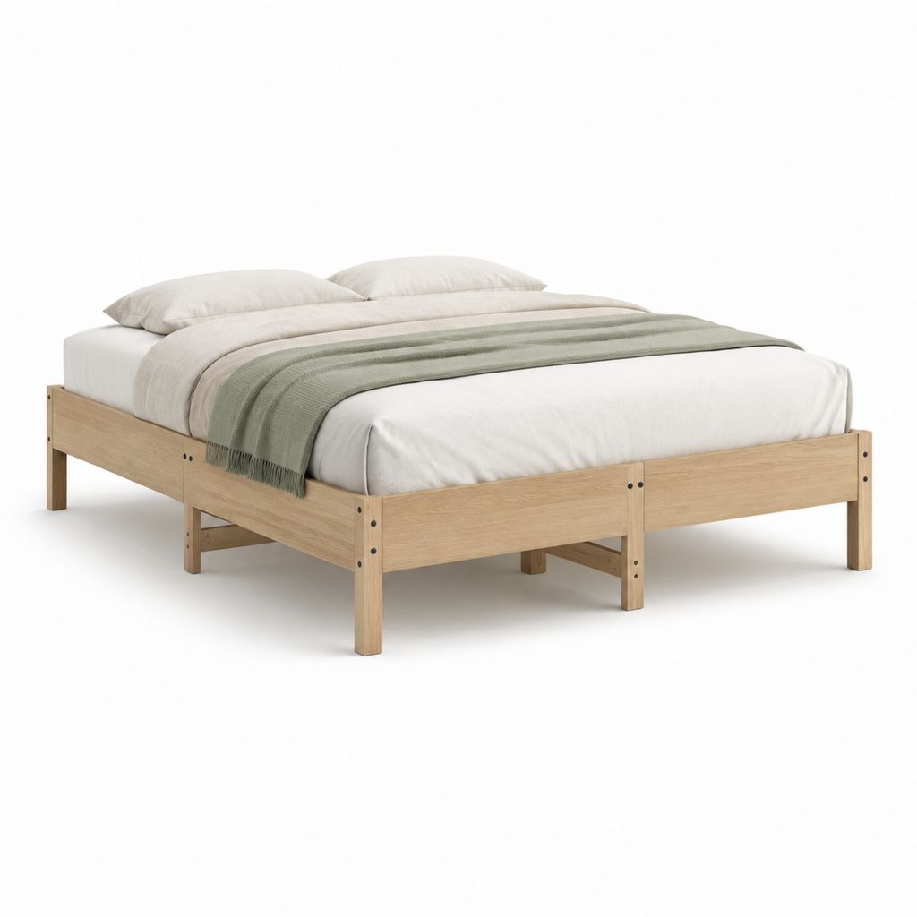 Cadre de lit double en pin massif naturel 160 x 200 cm