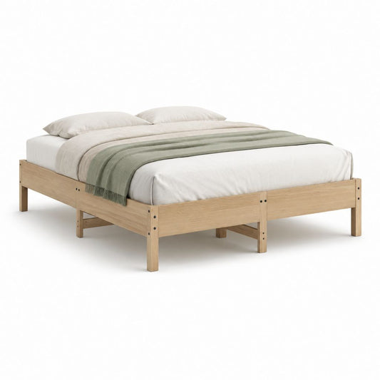 Cadre de lit double en pin massif naturel 160 x 200 cm