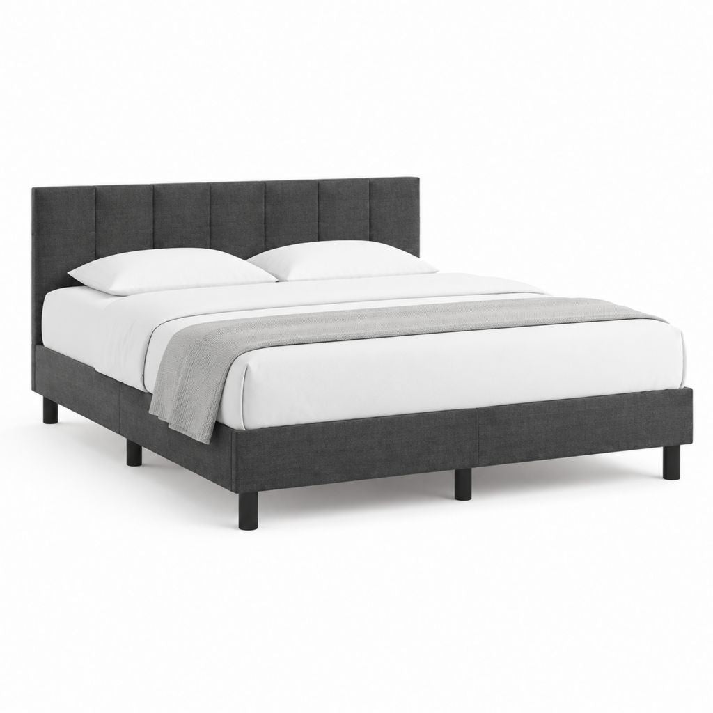 Cadre de lit double gris anthracite en polyester avec tête de lit capitonnée 160 x 200 cm