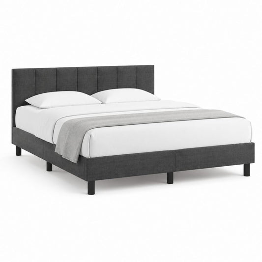 Cadre de lit double gris anthracite en polyester avec tête de lit capitonnée 160 x 200 cm