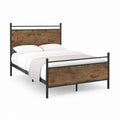 Cadre de lit double 140 x 190 cm noir et marron rustique en acier et panneaux MDF