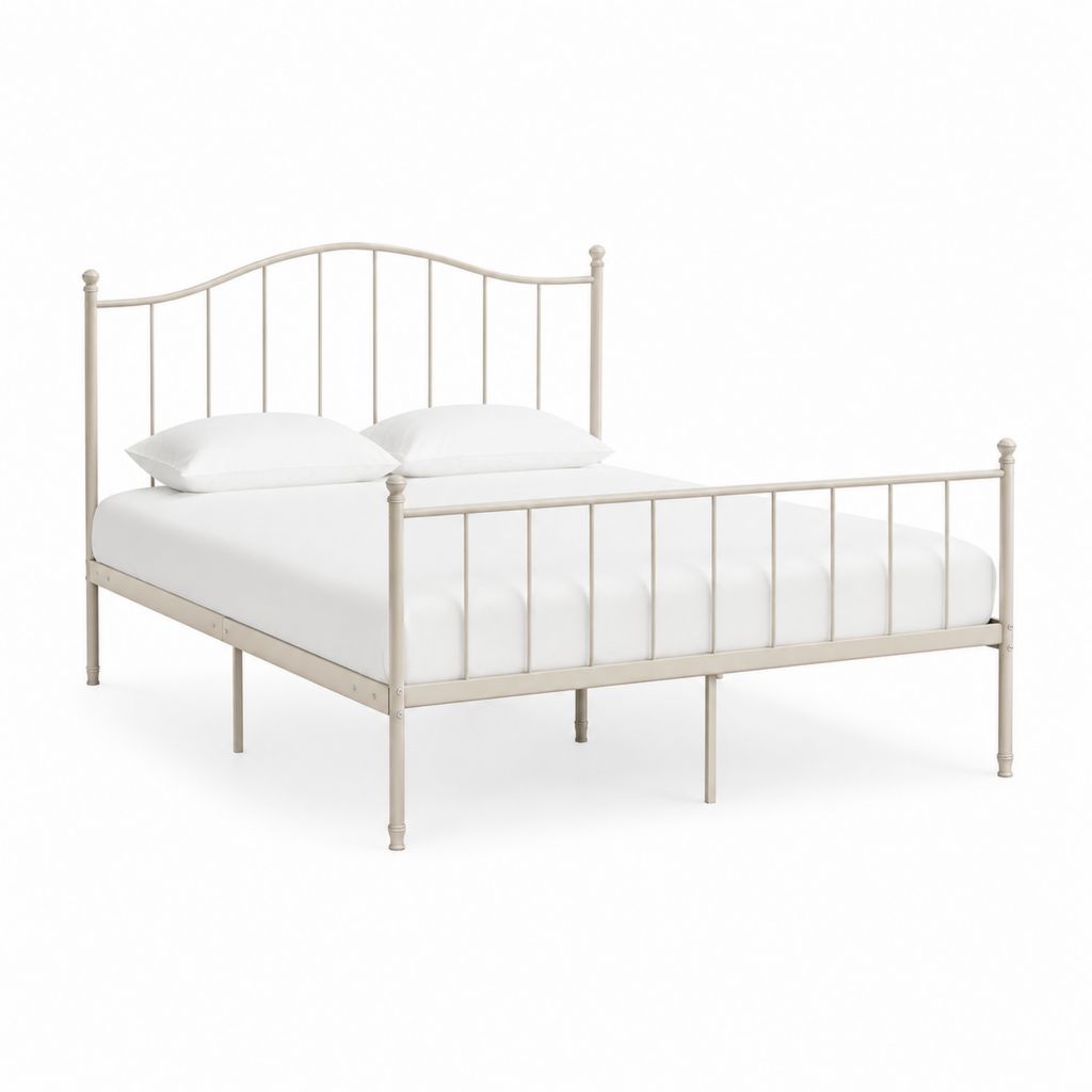 Lit double avec cadre en acier blanc cassé 140 x 190 cm