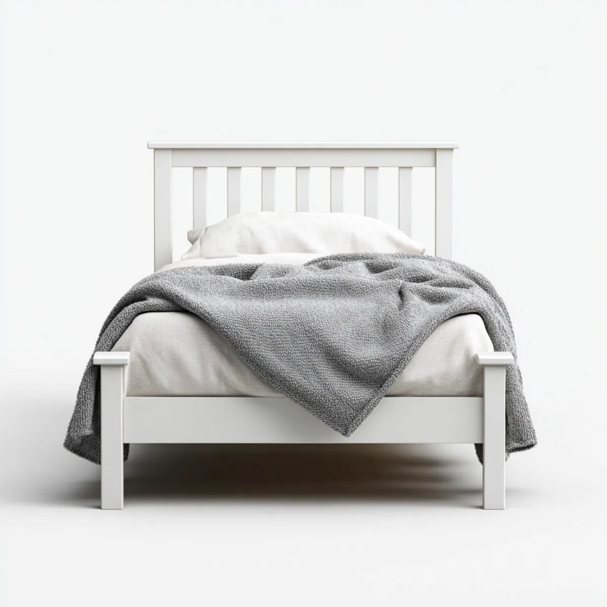 Lit simple en pin massif blanc 90 x 190 cm rectangulaire