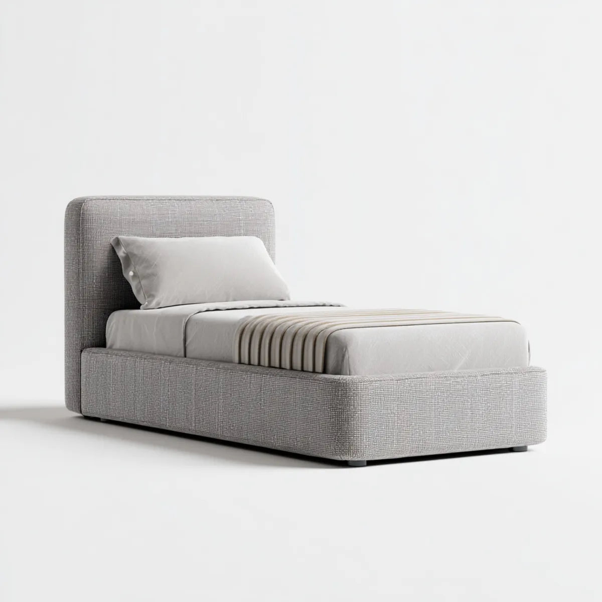 Lit simple rembourré gris clair 90 x 190 cm en polyester forme rectangulaire
