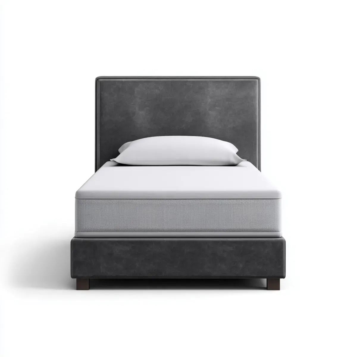 Lit simple avec matelas gris anthracite 90 x 190 cm cadre rectangulaire en panneaux de particules et velours polyester