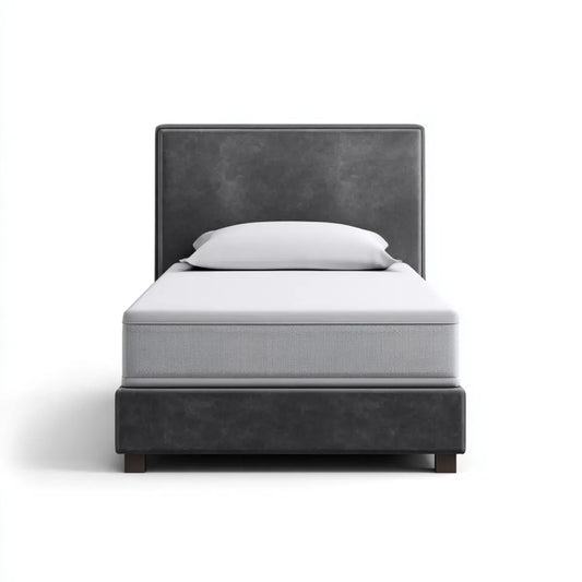 Lit simple avec matelas gris anthracite 90 x 190 cm cadre rectangulaire en panneaux de particules et velours polyester