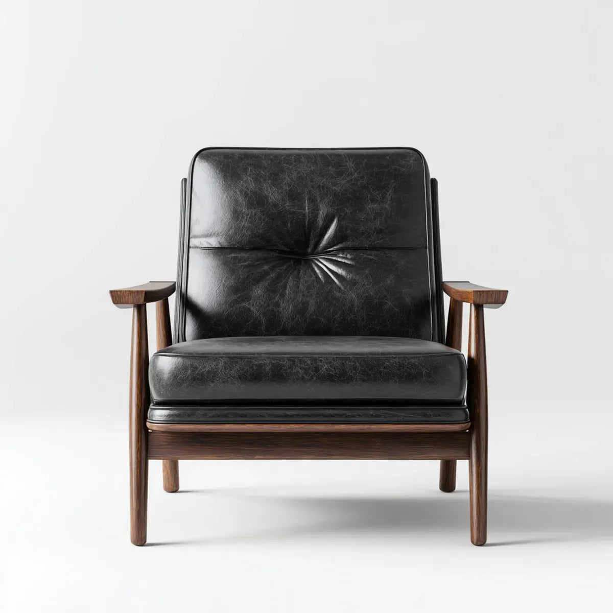 Fauteuil de salon noir 68 x 78 x 82 cm en similicuir PU et bois massif forme rectangulaire