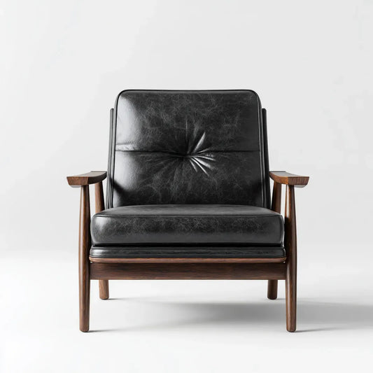 Fauteuil de salon noir 68 x 78 x 82 cm en similicuir PU et bois massif forme rectangulaire