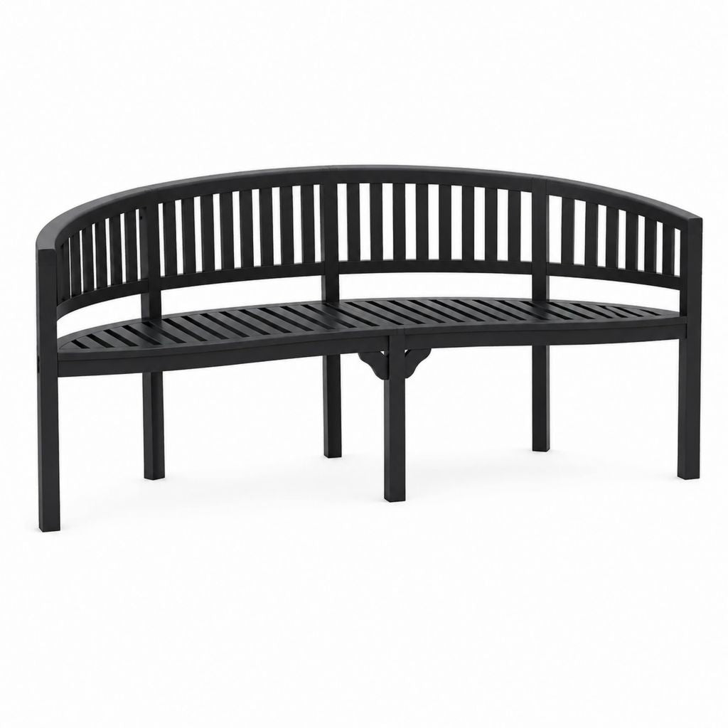 Banc de jardin incurvé noir en bois massif d'acacia 150 x 60 x 90 cm