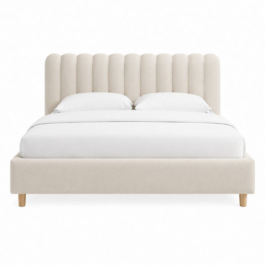 Lit double avec cadre de lit beige en polyester 160 x 200 cm