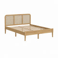 Cadre de lit 160 x 200 cm chêne massif et rotin naturel beige