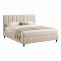 Lit double capitonné beige en polyester avec tête de lit verticale 160 x 200 cm