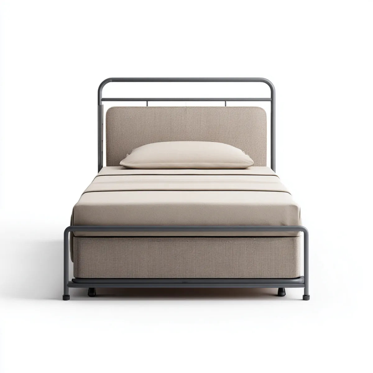 Lit simple 90 x 190 cm beige et noir avec structure en acier et panneaux en polyester rectangulaire