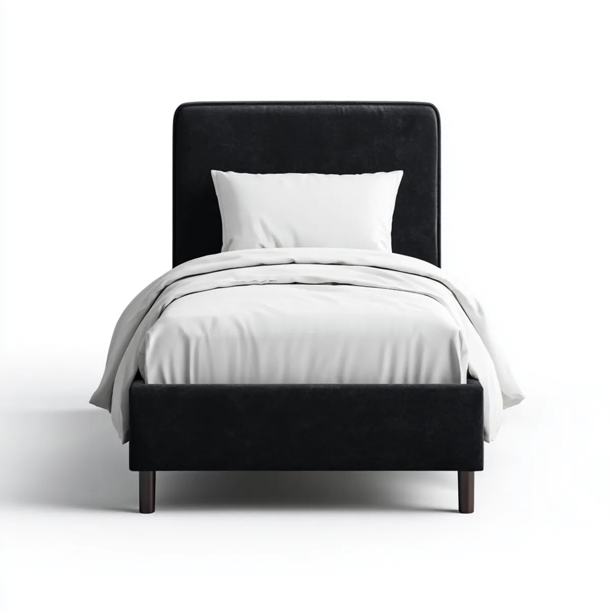 Lit simple capitonné noir 90 x 190 cm en velours de polyester rectangulaire