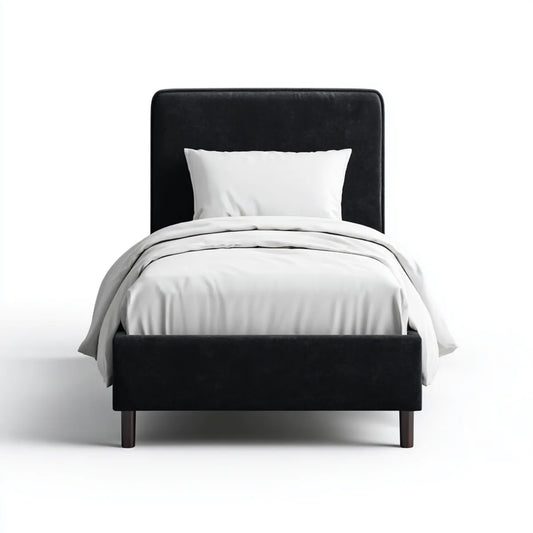 Lit simple capitonné noir 90 x 190 cm en velours de polyester rectangulaire