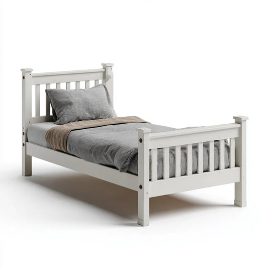 Lit simple blanc 90 x 190 cm en pin massif rectangulaire