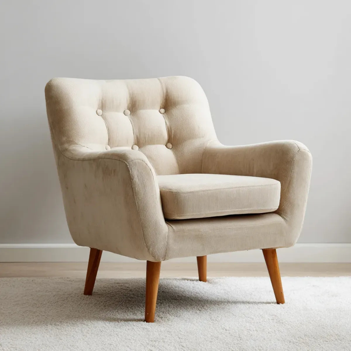 Fauteuil de salon capitonné beige 78 x 82 x 90 cm en polyester à dossier arrondi