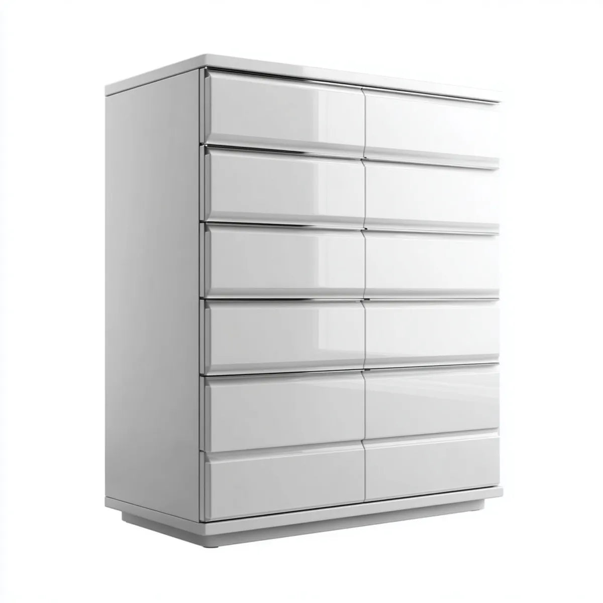 Commode de chambre blanche brillante 12 tiroirs en panneaux MDF rectangulaire 80 x 40 x 120 cm