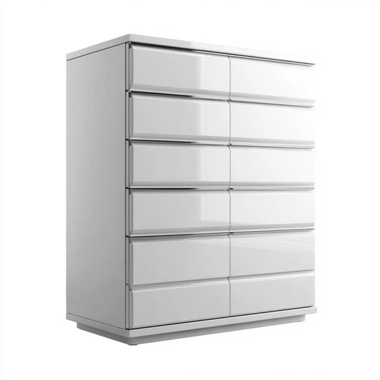 Commode de chambre blanche brillante 12 tiroirs en panneaux MDF rectangulaire 80 x 40 x 120 cm