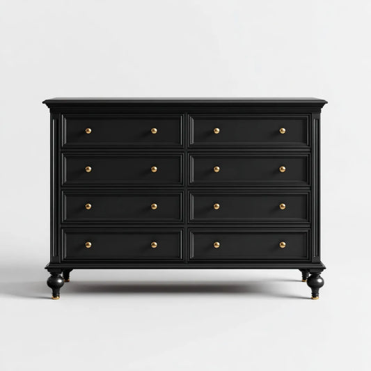 Commode 8 tiroirs noire 160 x 45 x 90 cm en MDF rectangulaire