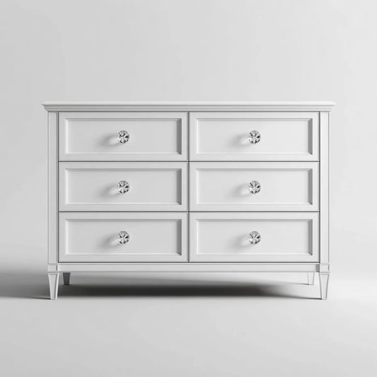 Commode 6 tiroirs blanche 150 x 45 x 90 cm en MDF rectangulaire